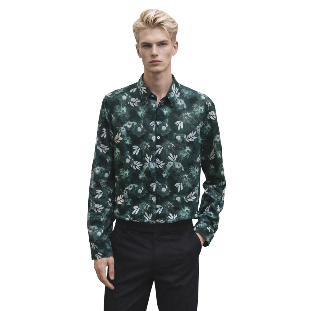 Good Man Brand Men's‎ Green Floral Print Long Sleeve Button Down Shirt NEW